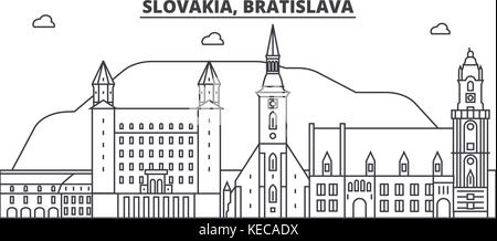 La Slovacchia, Bratislava architettura skyline di linea illustrazione. vettore lineare cityscape con famosi punti di riferimento della città, icone del design. paesaggio all corse modificabile Illustrazione Vettoriale