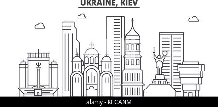 Ucraina, Kiev architettura skyline di linea illustrazione. vettore lineare cityscape con famosi punti di riferimento della città, icone del design. paesaggio all corse modificabile Illustrazione Vettoriale