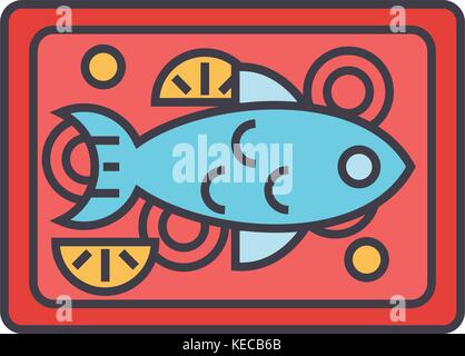 Ristorante di pesce piatto concetto. Illustrazione Vettoriale