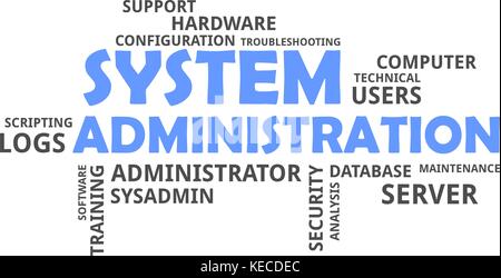 Una nuvola di parole dell'amministrazione di sistema Voci correlate Illustrazione Vettoriale