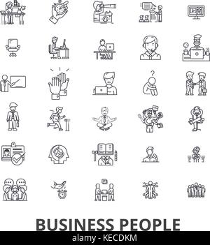 La gente di affari, pianificazione, lavorando, il lavoro di squadra, risorse umane, gestione le icone della linea. corse modificabile. design piatto illustrazione vettoriale il concetto di simbolo. segni lineare isolato Illustrazione Vettoriale