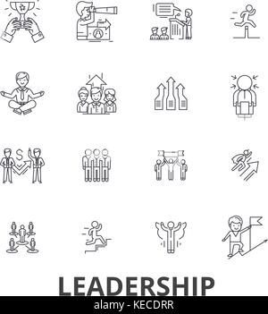 Leadership, leader, gestione del lavoro di squadra, il piombo, lo sviluppo, il successo, la linea di innovazione icone corse modificabile. design piatto illustrazione vettoriale il concetto di simbolo. segni lineare isolato Illustrazione Vettoriale