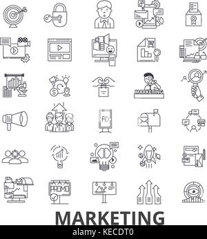 Marketing e strategia di marketing, pubblicità, business, branding, social media le icone della linea. corse modificabile. design piatto illustrazione vettoriale il concetto di simbolo. segni lineare isolato Illustrazione Vettoriale