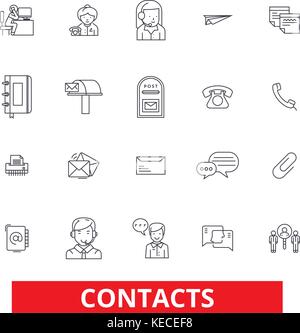Contatti, partner di comunicazione, corrispondenza, connessione, informazioni le icone della linea. corse modificabile. design piatto illustrazione vettoriale il concetto di simbolo. segni lineare isolato su sfondo bianco Illustrazione Vettoriale