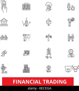 Il trading finanziario, finanza, bancario, commerciale, borsa, mercato denaro le icone della linea. corse modificabile. design piatto illustrazione vettoriale il concetto di simbolo. segni lineare isolato su sfondo bianco Illustrazione Vettoriale