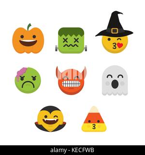 Set di caratteri Emoji emoticon di halloween facce di caratteri. Illustrazione Vettoriale