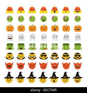 Set di caratteri Emoji emoticon di halloween facce di caratteri. Illustrazione Vettoriale