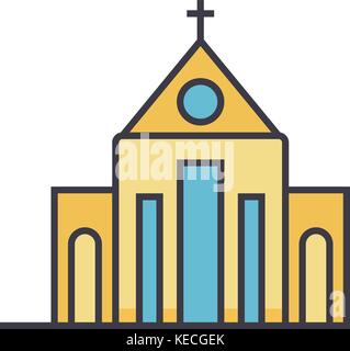 Chiesa linea piatta illustrazione, la nozione di vettore icona isolato Illustrazione Vettoriale