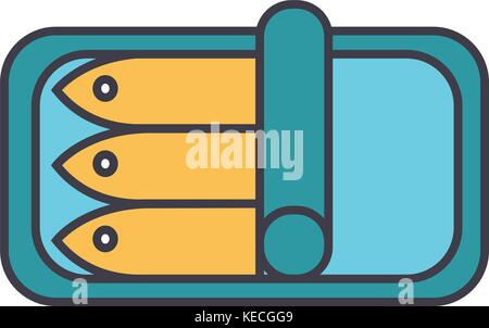 Conserve Ittiche linea piatta illustrazione, la nozione di vettore icona isolato Illustrazione Vettoriale