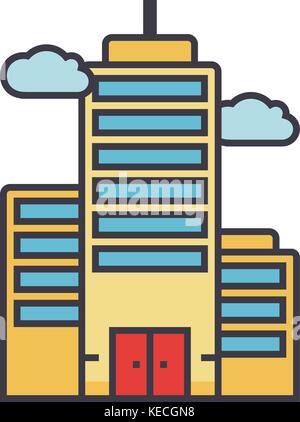 Skyscrapper linea piatta illustrazione, la nozione di vettore icona isolato Illustrazione Vettoriale