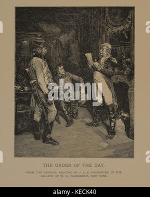 L'ordine del giorno, la xilografia incisione da dipinto originale di Jean-louis ernest meissonier, i capolavori di arte francese da louis viardot, pubblicato da rotocalco goupil et Cie, Paris, 1882, gebbie & Co., Philadelphia, 1883 Foto Stock