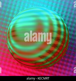 Un vivacemente colorato sfera contro un sfondo a motivi geometrici. Foto Stock