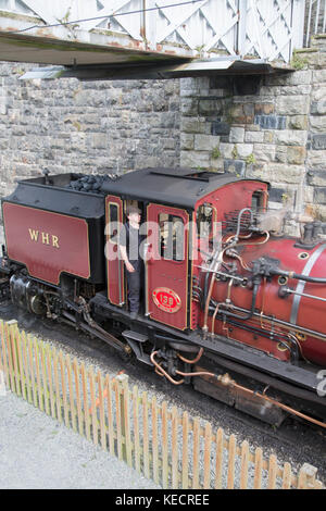 Treno a vapore a Caernarfon su festinioc e welsh highland railway, Wales, Regno Unito Foto Stock