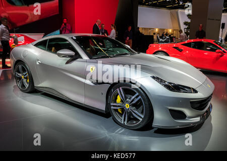 Francoforte, Germania - Sep 13, 2017: Nuova 2018 Ferrari Portofino auto sportiva in anteprima mondiale al salone di Francoforte IAA Motor Show 2017. Foto Stock