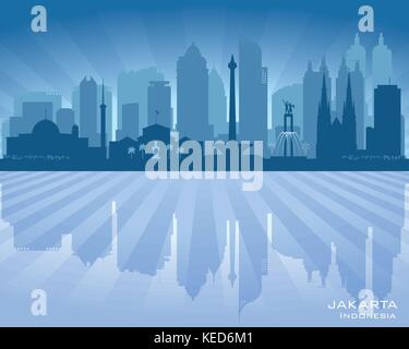 Indonesia Jakarta skyline della città di vettore illustrazione silhouette Illustrazione Vettoriale