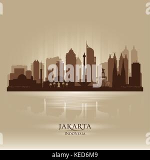 Indonesia Jakarta skyline della città di vettore illustrazione silhouette Illustrazione Vettoriale