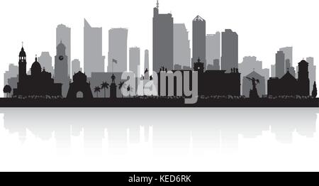 Manila Filippine skyline della città di vettore illustrazione silhouette Illustrazione Vettoriale