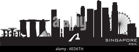 Singapore skyline dettagliata silhouette vettoriali Illustrazione Vettoriale