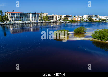 Bonita Springs Florida, Big Hickory Pass, riserva acquatica di Estero Bay, vista aerea dall'alto, edifici residenziali, residenze, Little Hickory Isls Foto Stock