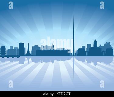 Dublino, Irlanda skyline illustrazione con la riflessione in acqua Illustrazione Vettoriale