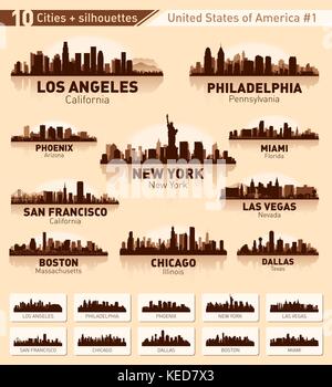 Città Skyline set. 10 città degli Stati Uniti d'America n. 1 Illustrazione Vettoriale