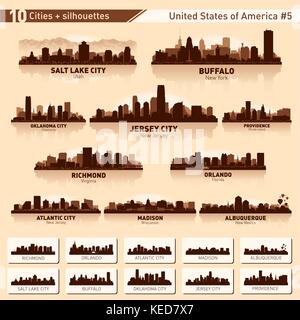 Lo skyline della citta'. 10 città sagome di Stati Uniti d'America n. 5 Illustrazione Vettoriale