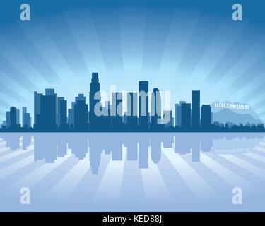 Los Angeles skyline con la riflessione in acqua Illustrazione Vettoriale