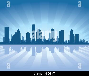 Lo skyline di Houston con la riflessione in acqua Illustrazione Vettoriale