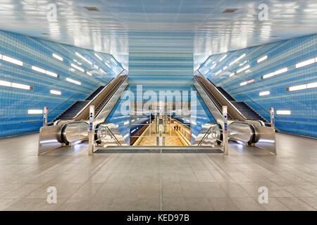 Überseequartier stazione della metropolitana, Amburgo, Germania, Europa Foto Stock