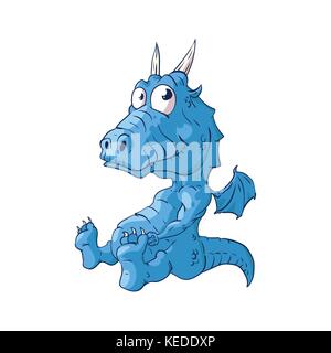 Colorata illustrazione vettoriale di un cartoon cutre baby dragon Illustrazione Vettoriale