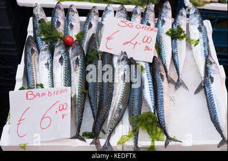 Pesci esposti in seamarket a Napoli, Italia Foto Stock