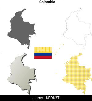 Colombia mappa di contorno impostato Illustrazione Vettoriale