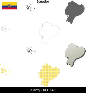 Ecuador mappa di contorno impostato Illustrazione Vettoriale