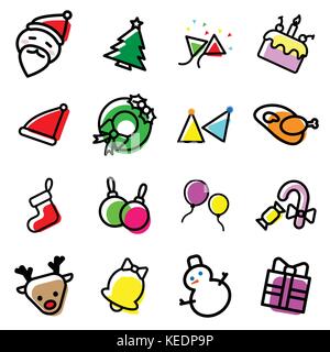 Insieme di raccolta di colorati Natale icone su sfondo bianco per il graphic design illustrator Illustrazione Vettoriale