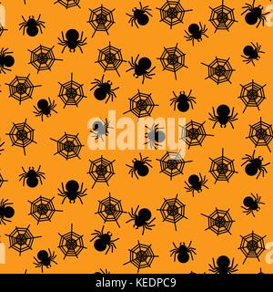 Spider e icona web pattern su sfondo arancione per illustrator vector design concept Illustrazione Vettoriale