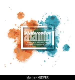 Abstract in due toni di colore arancione e verde di acquerelli di sfondo bianco con bordo quadrato per illustrator graphic design vettoriali Illustrazione Vettoriale