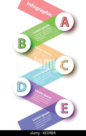 Cinque temi colorato 3d carta cerchi con strisce sullo sfondo per la presentazione del sito web coperchio vettore poster infografico design illustrazione concept Illustrazione Vettoriale