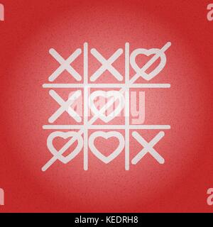 Cuore bianco tic tac toe gioco su rosso texture denim vettore di fondo concept design illustraion Illustrazione Vettoriale