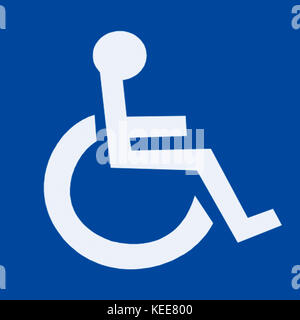 Disabilità disabile su sedia a rotelle o sedia non valido su sfondo blu Foto Stock