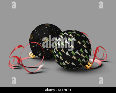 Due palle di Natale sono isolati su sfondo grigio. Il rendering 3d. Foto Stock
