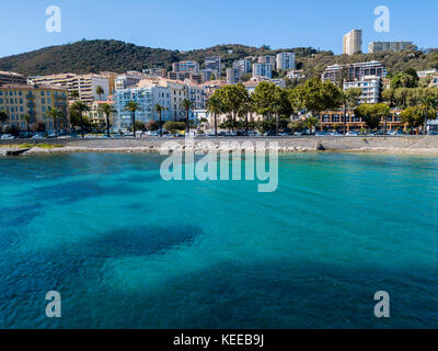 Veduta aerea di Ajaccio, Corsica, Francia. Centro della città visto dal mare Foto Stock