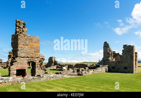 Rovine del Palazzo Ducale, un castello del XVI secolo in Birsay, Continentale, Orkney, Scotland, Regno Unito Foto Stock