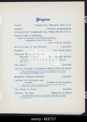 IN COMMEMORAZIONE DEL COMPLEANNO DI ABRAHAM LINCOLN (detenute da) ordine militare della legione fedele del UNITD MEMBRI Commanderie di stato del Minnesota (a) HOTEL RYAN, ST. PAUL, MN (caldo;) (NYPL ADE 270213 4 0019 Foto Stock