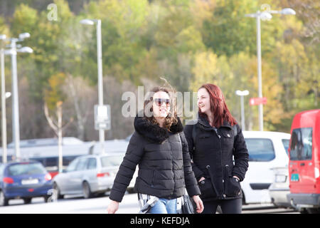 Åndalsnes, Norvegia. Xxi oct, 2017. Nuvoloso e ventoso giorno in Åndalsnes famoso per Trollveggen (troll parete) e Trollstigen (il troll percorso) Credito: Keith Larby/Alamy Live News Foto Stock