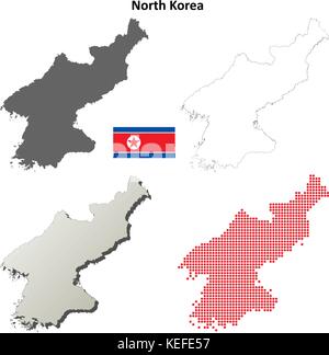 La corea del nord mappa di contorno impostato Illustrazione Vettoriale