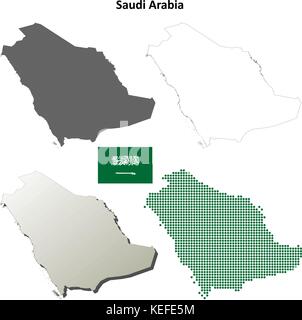 Arabia Saudita mappa di contorno impostato Illustrazione Vettoriale