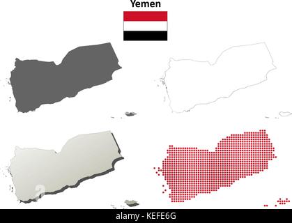 Yemen mappa di contorno impostato Illustrazione Vettoriale