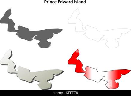 Prince Edward Island vuoto mappa di contorno impostato Illustrazione Vettoriale