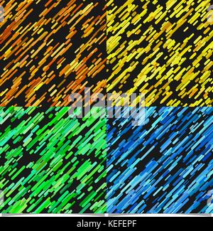 Abstract casuale striscia diagonale pattern set di sfondo - design alla moda da strisce arrotondati su sfondo nero Illustrazione Vettoriale