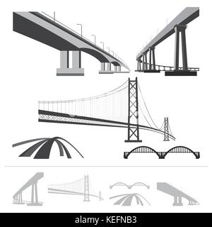Set di ponti, Collezione sagome vettoriali isolati su sfondo bianco Illustrazione Vettoriale